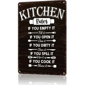 Kitchen Rules Home Kitchen Dining Area Cooking Space Wall Decor Signs 8x12 Aluminum Metal Sign Easy to Clean Grease Resistant