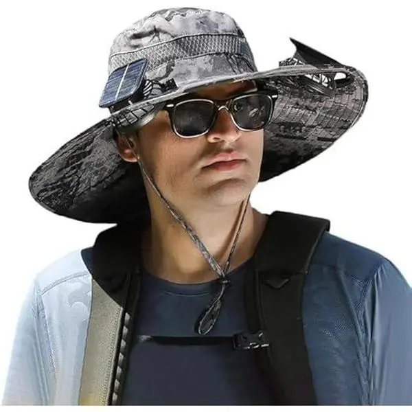 Waterproof Solar Fan Hat for Men - 3-Speed Dual Fans, UPF50+ Wide Brim Cooling Hat, Outdoor Fishing Cap