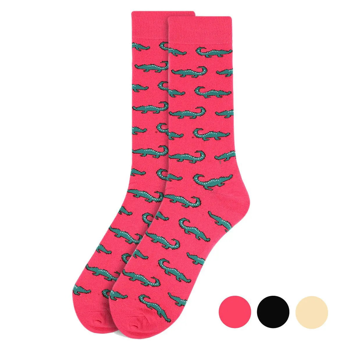 Men's Dress Socks, Novelty Alligator Pattern in a Soft Cotton Polyester Blend with Spandex, Fun Casual Menswear, Machine Washable