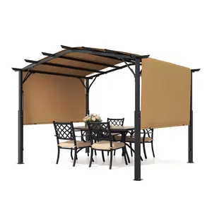 VEVOR 12x10 ft Outdoor Retractable Pergola with Canopy Arched Top Metal Patio Pergola