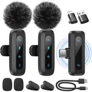 Wireless Lavalier Microphone for iPhone, iPad, Android Phone,2-Pack Mini Microphone with Noise Reduction, Auto Pairing and Mute & Reverb for Vlogging, Video Recording,, YouTube - Plug & Play