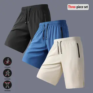 Men’s 3-piece shorts set with slanted pockets and breathable mesh; men’s outdoor shorts; men’s fitness sports three-piece bottoms; menswear; men’s shorts; men; summer