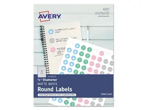 Avery Printable Round Labels with Sure Feed, 3/4" Diameter, Matte White, 800 Customizable Labels (4221) Avery Printable Round Labels with Sure Feed, 3/4" Diameter, Matte White, 800 Customizable Labels (4221)