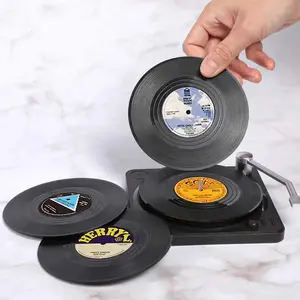 Retro Vinyl Record Coaster Set