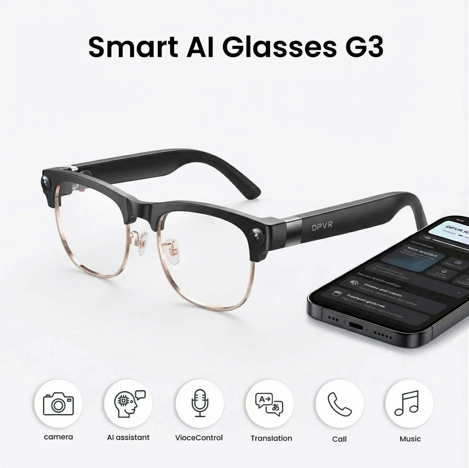 DPVR G3 AI Semi-Rimless Smart Glasses — 8MP Built-in Camera, Hands-Free First-Person View (POV) Video Recording, Voice Control, Wireless Wearable Technology, AI Assistant, Translation, Calling & Music Functions (2026 New Model) ideal father