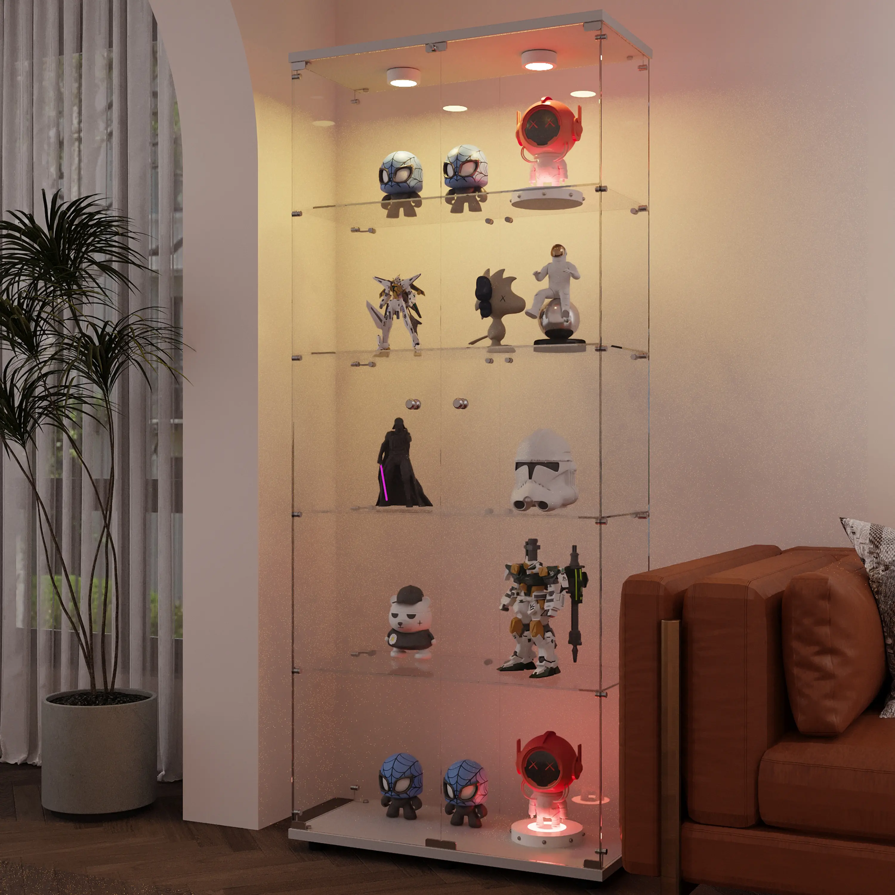Tempered glass display cabinet,liquorcabinet,storagecabinet,filecabinet,with paipai lights,with locks,bottom equipped with adjustable feet,suitable for uneven,living room bedroom,corridor,office,white