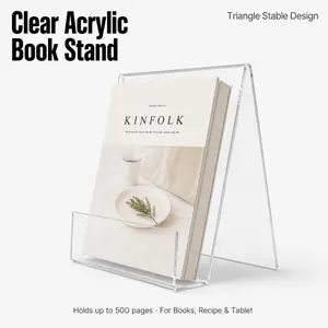 Clear Acrylic Book Stand for Display, Triangle Book Holder for Desk, Transparent Easel Stand for Cookbook & Tablet