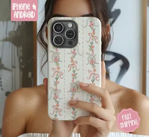 Coquette Floral Vine Phone Case, Girly Phone Case Mag Safe Compatible, Magnetic Tough Cases
