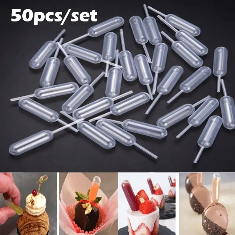 50pcs 1.35oz Disposable Plastic Transfer Pipettes - Precision Squeeze Droppers for Cake Decorating, Desserts, Chocolate Strawberries & Layered Treats, Pastry Decorating Tools, Cake Baking Supplies, Cake Decoration Tools