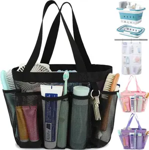 Fammart Mesh Shower Caddy Portable for College Dorm Room Essentials, 8-Pocket Large Shower Basket Tote Bag with 2 Handles for Toiletry, Bathroom, Beach, Camp, Gym jingweichuangke