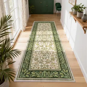 Bohemian Vintage Style Hallway Rug, Light Floral Design, Floral Print Rug, Non-Slip Washable Carpet, Soft Comfort Bedside Mat, Home Decor, Boho Area Rug, Bohemian Style Rugs