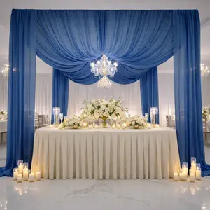 Navy Blue Chiffon Curtain Panel, Durable Flame Resistant Backdrop and Ceiling Drape With Rod Pocket - 5ftx20ft
