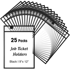 25 Pcs Dry Erase Pocket Sleeves Job Ticket Holders Back to School Reusable Clear Pocket Sleeves Hanging Sheet Protectors for Teacher School Classroom Work Supplies 9 x 12''(Black)