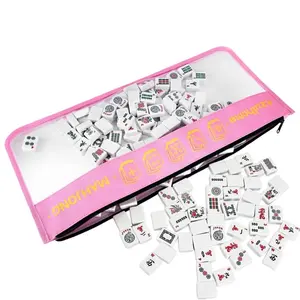 2 IN 1 Empty Mahjong Tiles Bag/Mahjong Racks & Pushers Bags, 21x9 Inches American Mahjong Case with Zipper with 2 Mahjong Line Finder (Only Mahjong Bag and Line Finder) (Pink)