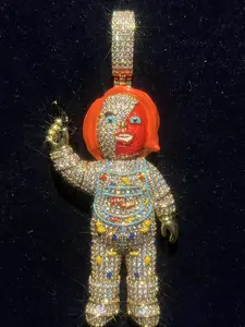 Custom Hip-Hop 3D Clown Doll Face VVS Ice Diamond Hip-Hop Men's Pendant Enamel Character Design Charm 14k Gold-Plated Luxury Fashion Jewelry Father's Day Mother's Day Gift