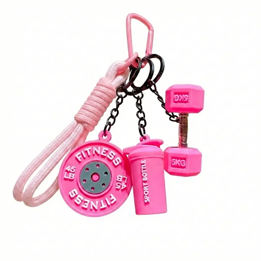 Five Season Home Workout Keychain Accessory Fitness Equipment Charm for Keys Backpack Bag Pink Design Key Tag