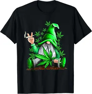 100% Cotton Funny Gnome Pot Leaf 420 Marijuana Weed Cannabis Smoking T-Shirt
