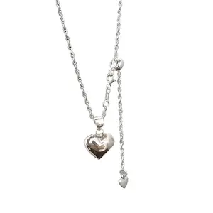925 silver plated Heart shaped pendant necklace, suitable for women and girls, vintage heart-shaped pull-out necklace, suitable for daily wear, fashionable full match, exquisite jewelry, birthday gift