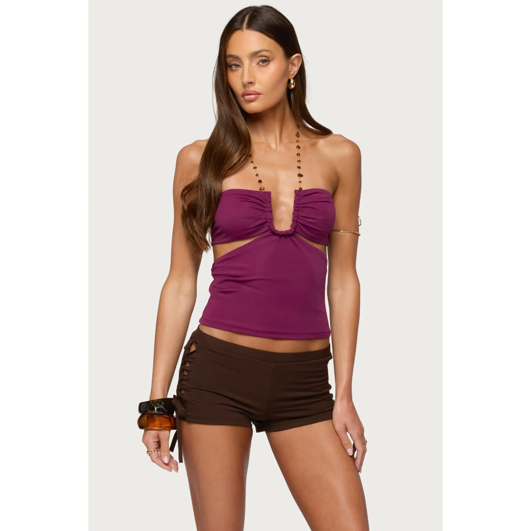 Delyth Stone Chain Cutout Top