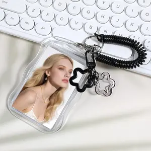 Retractable ID Holder with Star Keychain, Retractable Badge Clip, Keychain Badge Reel & Wrist Strap-Card Holder Keychain Set with Slide Cover,Clear Card Holder+Spring Rope Keyring+Star Charms,for Credit Cards,Photocards-Back-to-School