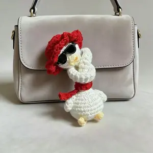 Cute  Silly Duck Plush Toy Hand Knitted Weird Duck Bag Charm Unique Amigurumi Gift with Red Hat and Sunglasses crochet Toys  Mother's Day Gift
