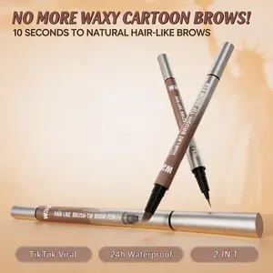 W3W TikTok Viral 2-in-1 Microblade Brow Pen - 4-tip Brush & 0.1mm Fine Tip - 24hr Waterproof & Quick-Drying - 5 Shades for All Hair Colors & Skin Tones - Natural Fuller Brows