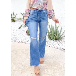 Judy Blue Walk In The Park High Rise Tummy Control Knee Destroy Straight Jeans