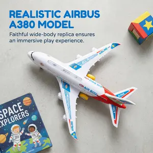 Electric A380 Airplane Toy with Lights & Realistic Sounds, Bump & Go Auto Turn, Kids Aircraft Model
