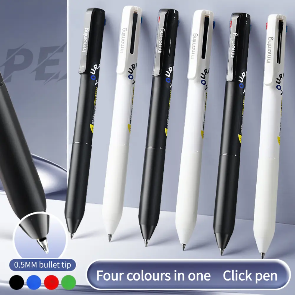 6-Count 4-in-1 Multicolour Gel Pens, Pure Colour Minimalist Design, Smooth Writing, Non-Bleeding Quick-Drying Flowing Ink, Large Capacity for DIY Writing & Recording