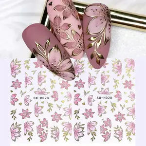 2-Piece Gentle Daily Floral Nail Stickers, Easy-To-Apply, All-Season Use, Glossy Finish, DIY Manicure Accessories, Wedding & Holiday Gifts