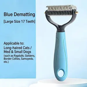 Professional Double-Sided Pet Dematting Rake Comb - Stainless Steel Cat Dog Grooming Brush for Tangled Fur, Heavy Duty Undercoat Deshedding Tool for Long Haired Pets, Safe Mats & Knots Remover