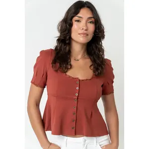 Leticia Peplum Top in Rust