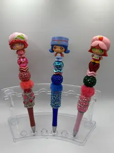 Strawberry Shortcake Beaded Pens | Retro Character Topper | Handmade Novelty Pen with Black Ink Refill | Gift for Girls