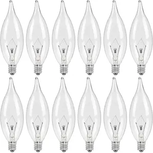 12-Pack Candelabra Light Bulbs 40W Warm White 2500K, 380 Lumen Candle Chandelier Bulb for Ceiling Fan, Pendants or Outdoor, CA10 Clear Type B E12 Base