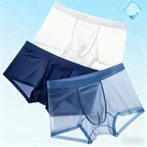 Men's 3-Pack Ice Silk Seamless Boxer Briefs - Nylon Mid-Waist Lightweight Underwear, Cool-Touch Bare Feel, 7A Antibacterial, Breathable, Comfortable Menswear Set, Set 1,summervibes