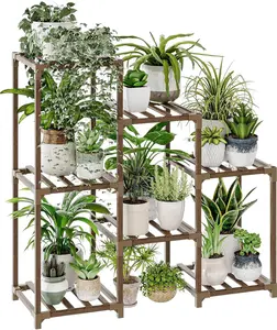 Bamworld Plant Stand Indoor Plant Shelf Outdoor Wood Plant Rack for Multiple Plants 3 Tiers Ladder Plant Pot Holder for Living Room Patio Boho Home Decor for Gardening Wooden Organiser