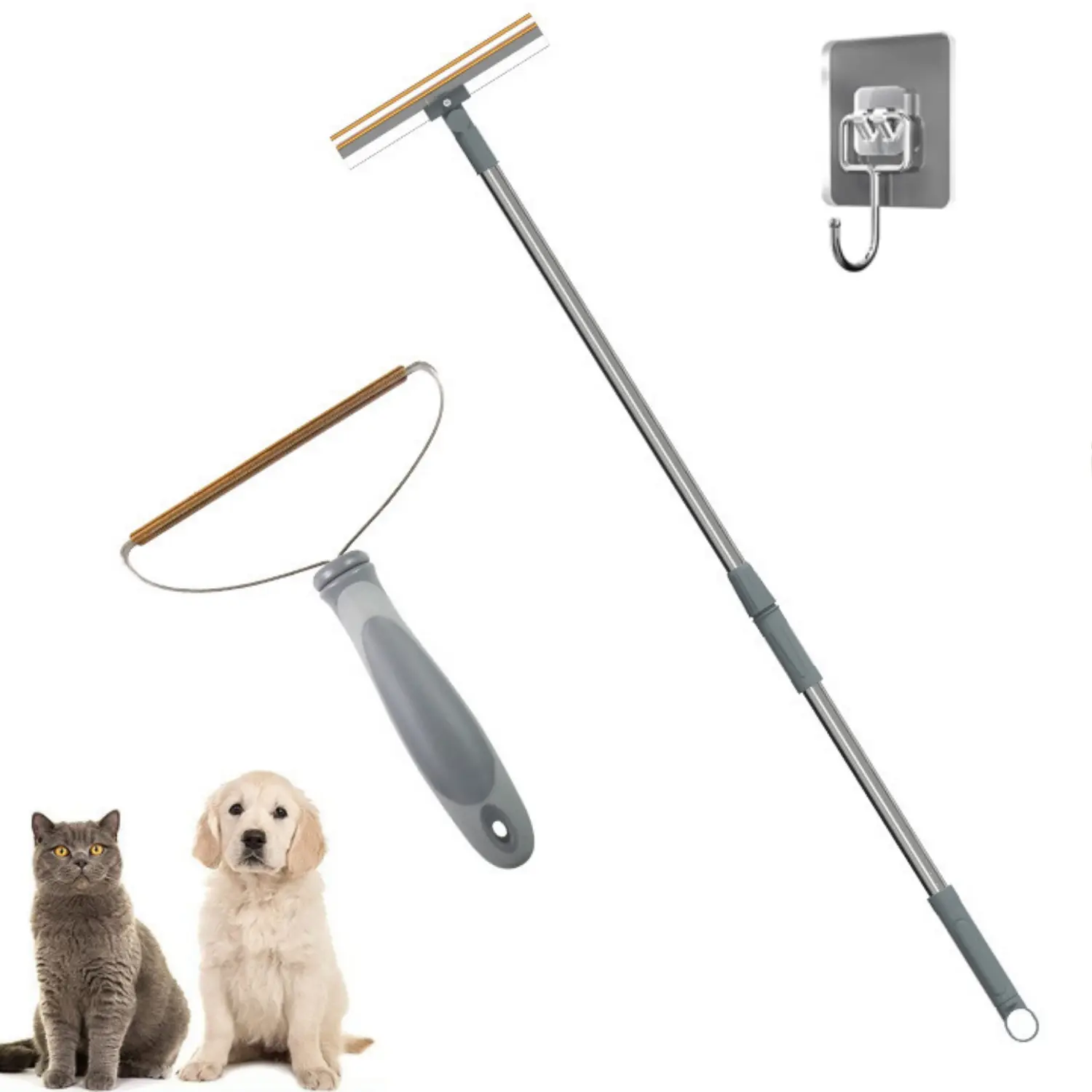 NW1Lbs 2-Pcs Set Pet Hair Carpet Rake with Dog, Cat Hair Remover,Carpet Rake for Pet Hair Removal, Carpet Scraper Tool with 55-inch Adjustable Handle