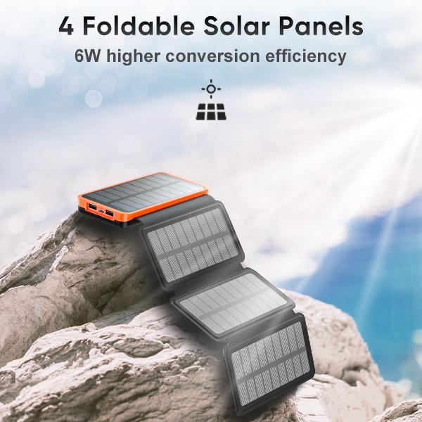 Solar Charger 25000mAh, Hiluckey Outdoor USB C Portable Power Bank with 4 Solar Panels, 3A Fast Charge External Battery Pack with 3 USB Outputs Compatible with Smartphones, Tablets, etc.