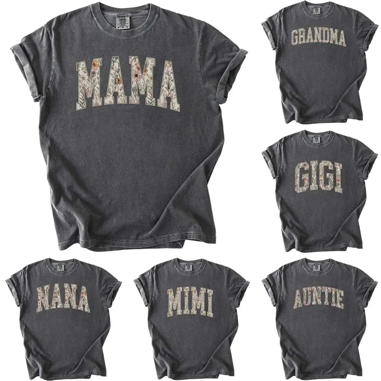 Comfort Colors Custom Mama Floral T-Shirt - Pepper Color, Personalized Grandparent Gift, Floral Grandma, Mama, Nana, Aunt, Mimi, Gigi, Mamaw, Gammie Shirt - AMBER