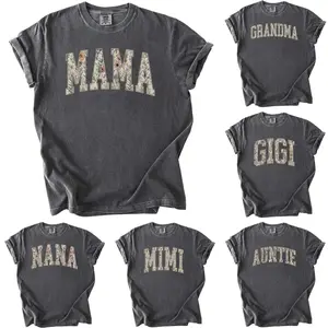 Comfort Colors Custom Mama Floral T-Shirt - Pepper Color, Personalized Grandparent Gift, Floral Grandma, Mama, Nana, Aunt, Mimi, Gigi, Mamaw, Gammie Shirt - AMBER