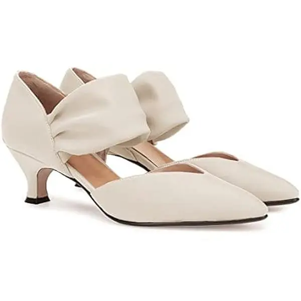 Womens Low Kitten Heel Dress Shoes Pointed Toe Slip on Ankle Strap Cutout  Elegant Party Wedding Pumps - TikTok Shop