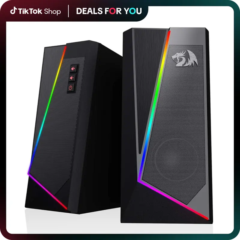 Redragon GS520 PC Gaming Speakers - USB-Powered 2.0 Channel Multifunctional Desktop Speaker, 3.5mm Cable Audio System, 6-Color RGB LED Modes, Enhanced Sound, Easy-Access Volume Control, Gaming Accessories, Gamer Stuff