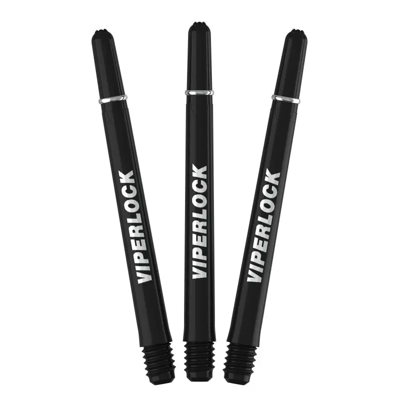 Polycarbonate Dart Shafts, Medium Black 3-Pack, Shatter-Resistant Stems with Aluminum Viperlock Rings & 2BA Threads, Darts Gear, Durable