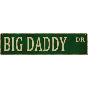 Vintage "Big Daddy" Metal Sign - 4x16 Inch, Rustic Green & White, Wall-Mounted Tin Poster for Man Cave, Home Bar, Garage Decor - Distressed Look, Ideal Gift for Dad, Metal Outdoor Decor