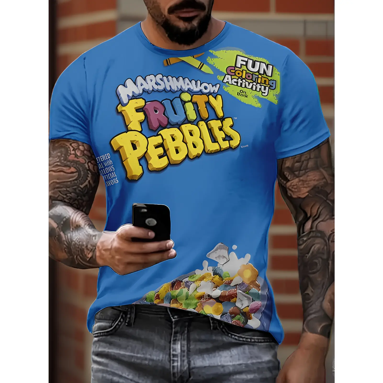Fresh Fruit Pebble Print Men's Fashionable Comfortable Breathable Novelty T-shirt New Casual Top Round Neck Short Sleeve T-shirt, PLUS SIZE