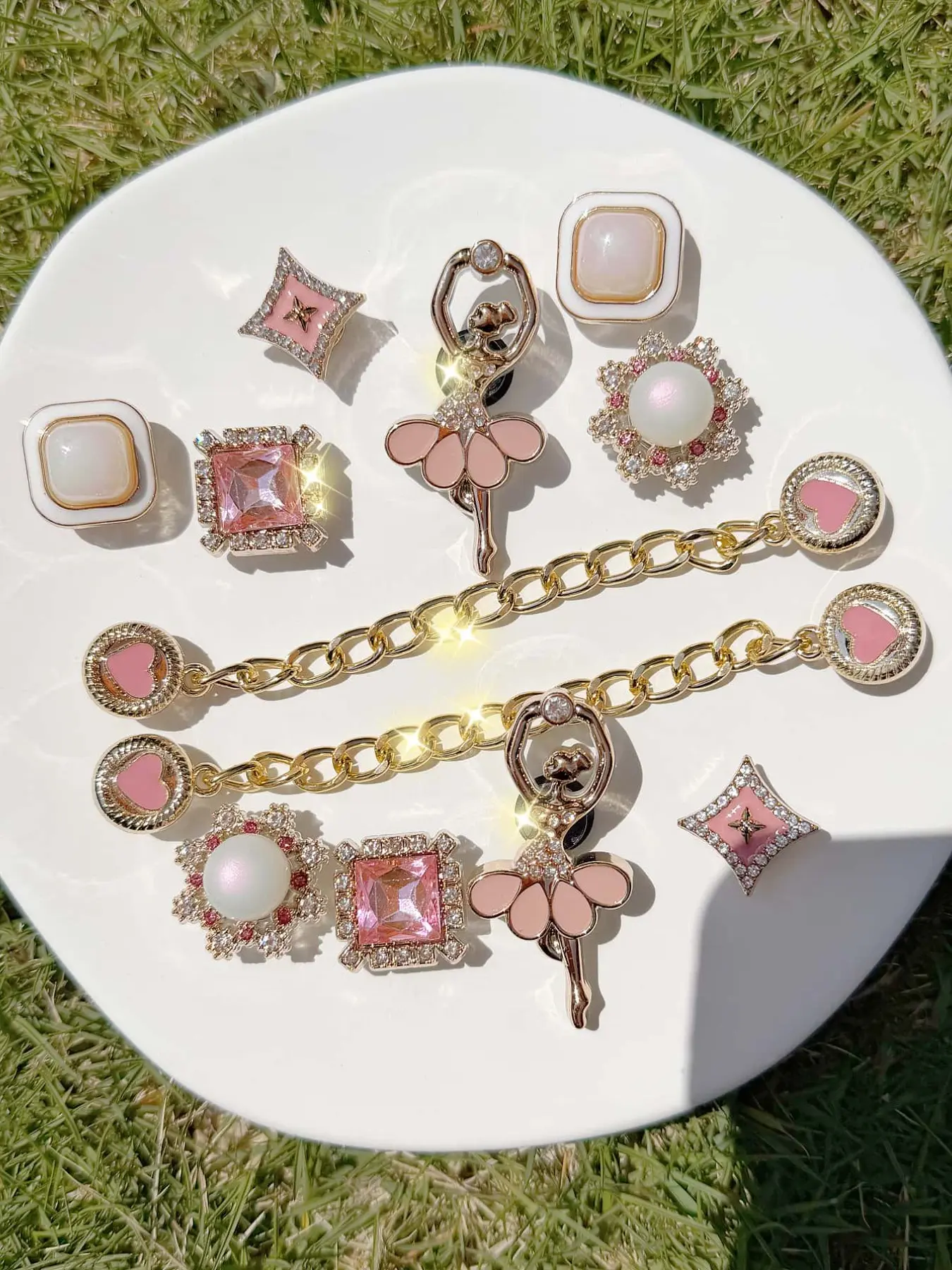 12-Piece Fashionable Abs Rhinestone DIY Detachable Decorative Shoe Accessories, Garden Sandal Decoration Buckles, Sparkling Shoe Charms, All-Season Outdoor Footwear Shoe Charms