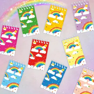 10pcs cartoon colorful rainbow cloud design message pad, mini notepad spiral note holder, pocket notebook, Halloween and Christmas gift
