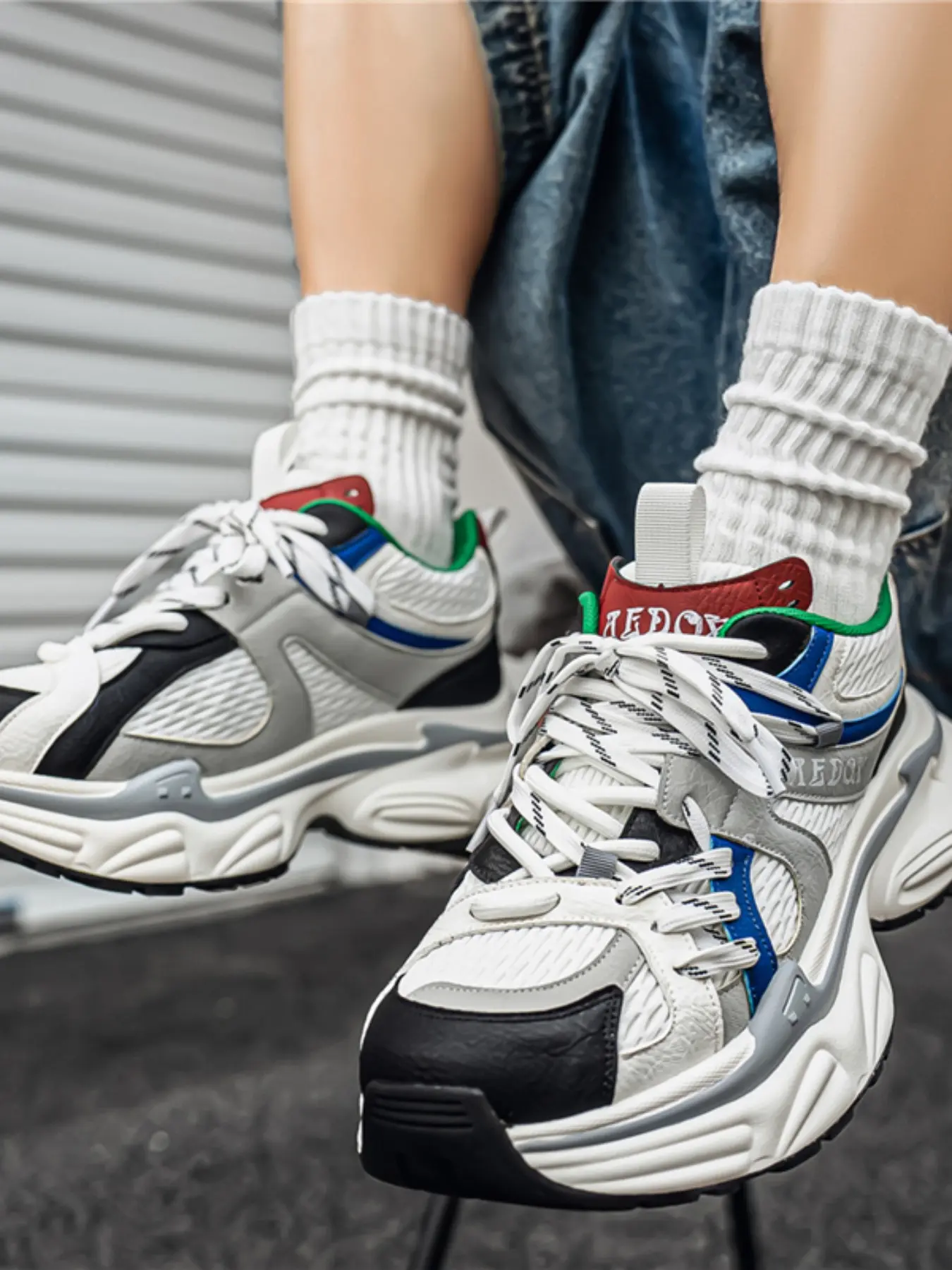 Luxury Colorblock Thick Sole Dad Shoes, Breathable Mesh Casual Sports Sneakers, Men's Height Increasing Comfort Shoes, Chunky Trainers, Platform Chunky Sneakers