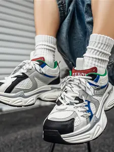 Luxury Colorblock Thick Sole Dad Shoes, Breathable Mesh Casual Sports Sneakers, Men's Height Increasing Comfort Shoes