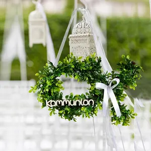Kommunion Wreath - First Holy Communion Greenery Wreath with White Bow, Communion Ceremony Decoration & Gift